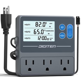 DIGITEN Reptile Temperature and Humidity Controller with Timer, Day-Night Function Thermostat, 3-Stage Outlet Plug in Temperature Controller for Reptile, Mushroom, Homebrew