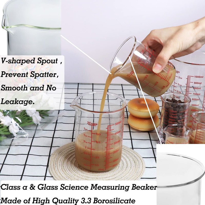 High Borosilicate Glass Measuring Cup-V-Shaped Spout，Glass Measuring Beaker for Kitchen