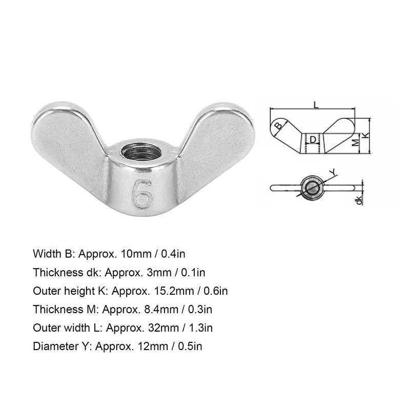 Pack of 10 M6 Wing Nuts, 304 Stainless Steel M6