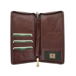 VISCONTI Monza Collection Wing Leather Travel Wallet with Wrist Strap MZ101 Brown