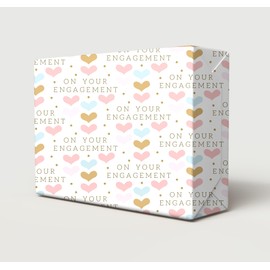 2 Sheets 2 Tags On Your Engagement Wrapping Paper Classy And Elegant Row Of Hearts And Polka Dots Design You're Engaged Happy Engagement Pink Blue White Unisex Giftwrap