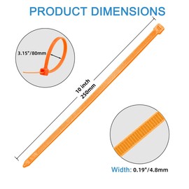 Aroono 250pcs Orange Cable Ties 10inch, 0.19 wide zip ties-heavy duty, Durable Outdoor Wire Ties with 50lbs Tensile Strength, Nylon Material, UV Resistant, for Home, Fence, Gardening