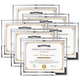 Hoikwo 8.5x11 Picture Frames, 6 Packs Silver Glass Certificate Frames for Document Diploma Award, Only for Tabletop Display Vertically or Horizontally