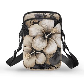 TSOVTHRID 2 Layer Gold Gray Hibiscus Floral Print Small Crossbody Bag for Women Men, Storage Bags Messenger Bags Waist Case Pack