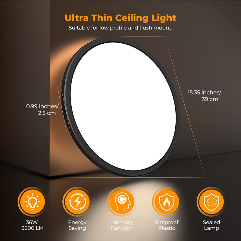 BLNAN LED Flush Mount Ceiling Light Fixture with Remote Control,