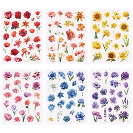 375 PCS Transparent Flower Stickers for Crafts, Pressed Flower Sticker for Scrapbooking, Vintage Flower Natural Stickers for Journaling, Clear Decals for Making Journaling Envelopes DIY