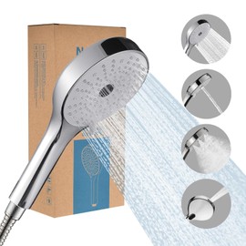 Nafall Large Hand Shower Head, Universal Round Massage Shower Head, Water-Saving, Shower Head with 4 Jet Types, Universal Size G1/2 (130 mm Diameter)