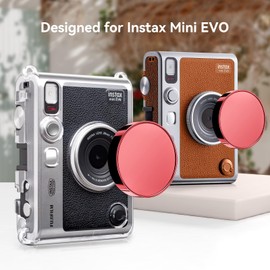 MUZIRI KINOKOO Lens Cap for Fuji Instax Mini EVO Instant Camera, Premium Plastic Mini EVO Lens Cover in Flocking Internal with Anti-Loss Rope - Red