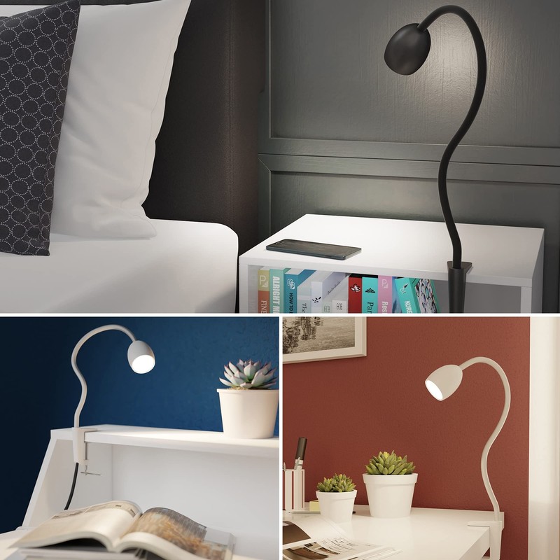 ledscom.de KLUK Swan Neck Clamp Light, Switch, Matte White, 1x