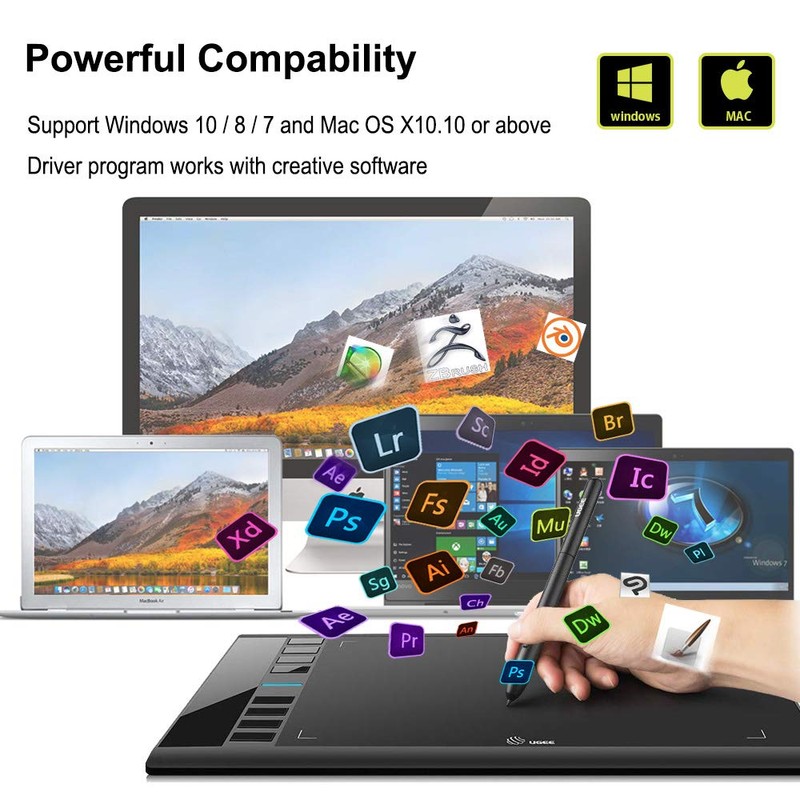 UGEE M708 Drawing Tablet, 10x6 inch Large Space for Digital