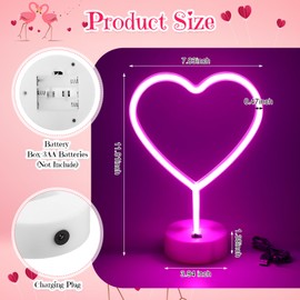 Retisee 3 Pcs Valentine's Day Heart Neon Signs, 3-AA Battery Operated or USB Powered Heart LED Neon Light with Holder Base for Mother's Day Gifts, Bedroom, Wedding, Party Room Decor Pink Red Purple