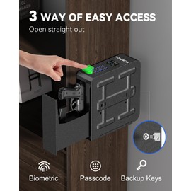 HOLEWOR Gun Safe, Slider Biometric Pistol Safe Fingerprint Bedside Gun Lock Box, 3 Ways Quick Access Mounted Handgun Case for Nightstand, Bed, Desk, Wall, Dresser