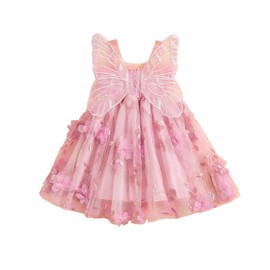 Toddler Baby Girl Butterfly Wings Dress Princess Sleeveless Tulle Butterfly Wing Skirt Birthday Party Tutu Dress (A Pink, 6-12 Months)