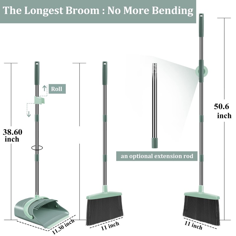 Broom and Dustpan Set for Home, Dust pan with Long