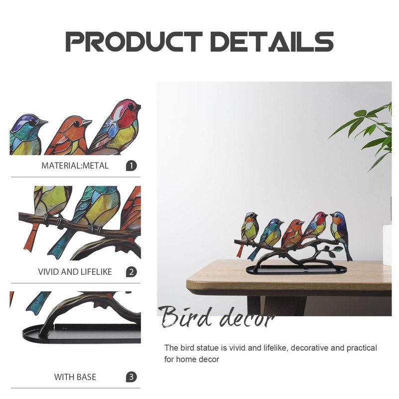 NOLITOY Vibrant Bird Statue Branch Stained Glass Birds on Branch