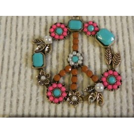 Fashion Jewelry huge FLOWER LOVE PEACE SIGN HIPPIE 60s pendant 20" 925 Sterling Silver Necklace