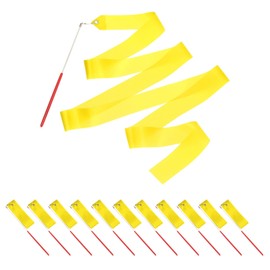 PATIKIL Dance Ribbons, 14 Pack 78.7 Inch Gymnastics Dance Streamers with Non-Slip Wand Dance Flags for Gifts, Dancing, Talent Shows, Baton Twirling, Yellow
