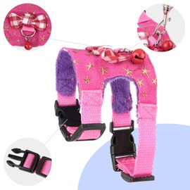 Wontee Small Pet Harness Vest and Leash Set with Bowknot and Bell Decor for Gerbil Guinea Pig Squirrel Kitten Outdoor Walking (S, Pink Star)