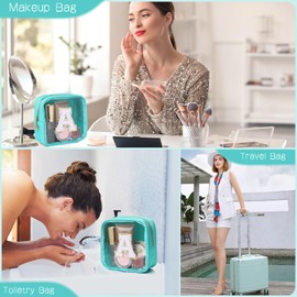 LOFOWN Initial Clear Makeup Bag Small Cosmetic Bag Travel Toiletry Bag Clear Zipper Pouch Purse Organizer Bags for Women, Green, U, Initial Small Makeup Bag