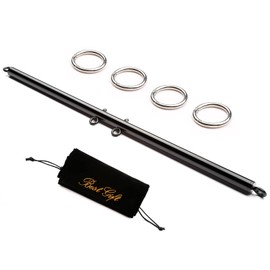 Stainless Steel Expandable Exercise Spreader Bar with 4 pcs Adjustable Straps, Yoga Training Fitness Gear, Home Gym Kit, Workout Bar with Fur Flocking Storage Bag (Black+Silver)