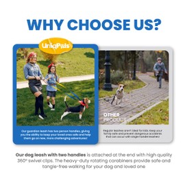 UNIQPALS Guardian Double Leash for Small to Large Dogs 6ft - 2 Padded Handles for 2 People & 1 Dog, Reflective Safety Stitching, Carry Bag. Ideal for Training, Walking, Running