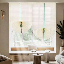 Refinest Light Filtering Temporary Blinds Cordless Shades Fabric Pleated Fabric Paper Curtains Easy to Cut and Install, Beige, 35" W x 71" H