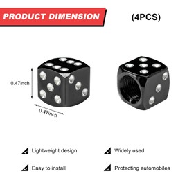 MUQIDA 4PCS Dice Style Tire Valve Stem Caps, Aluminum Dice Automotive Tire Air Valve Stem Covers, Airtight Tyre Dust Caps for Auto Bike SUV Trucks Motorcycles, Car Accessories (Black)