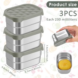 LSCSJUNS 3Pcs Stainless Steel Snack Container 8oz Stainless Steel Food Container with Silicone Lid Leakproof Small Food Container Dishwasher Safe Container for Daycare School