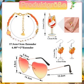 Scinzene Aperol Geschenk Set für Frauen – 4teiliges Accessoirespaket mit Armband, Ohrringen, Dekoabzeichen und Brille – Stylische Geschenke für Apero Deko, Sommer Geburtstag Party