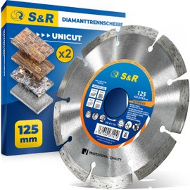 S&R Professional Diamond Cutting Disc 125 x 22.23 mm UNICUT – 2-Piece Set for Angle Grinders | Concrete, Natural Stone, Brick, Masonry | Dry Cutting | Long Service Life