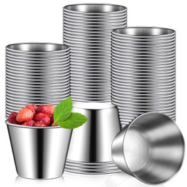 100 Pcs 1.5oz Stainless Steel Sauce Cups Dipping Cups Mental Condiment Cups Sauce Container Round Dipping Bowls Condiment Ramekins for Dish Butter Kitchen Restaurant Serving Party Dinner Cooking