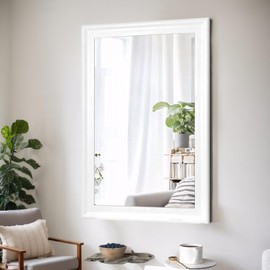 White Wood Mirror for Bathroom,Rectangle Rustic 30 x 40 inch Vanity Mirror for Wall,Wooden Wall-Mounted Hanging Mirror for Entryway,Bedroom or Living Room