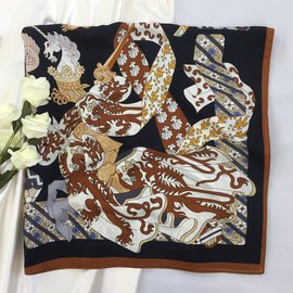 Julunar Silk Like Head Scarf for Women - Satin Large Hair Scarves - 35" Square Silk Hair Wrap for Sleeping with Gift Packed, B013-2 Knight Black, Large