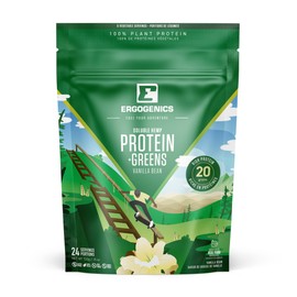 Ergogenics Plant Protein +Greens Vanilla (720 Gram, 24 Servings) - Best Plant-Based Protein to Build Muscle - Organic, Nutrient Rich, Gluten Free, Non Dairy, Vegan, Non Soy & Pea, Non GMO, Zero Sugar
