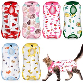 Kacctyen 6 Set Cat Recovery Suit After Surgery Female and Male Cat Surgery Suit Kitten Recovery Suit E Collar Alternative Pajama Cat Clothes for Spay Suit Abdominal Skin Anti Licking(Fruit,Small)