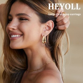 HEYOLL Oval Hoop Earrings for Women Hypoallergenic Sterling Silver Large Hoops Earrings Big Gold Hoops Earring Lightweight Hoop Earring(40mm)
