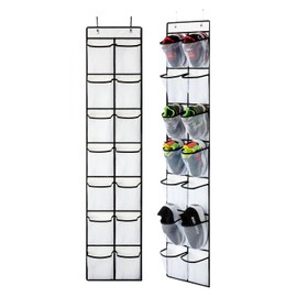 KEEPJOY Over the Door Shoe Organizer, Hanging Shoe Organizer with 4 Hooks, Shoe Holder with 14 Mesh Pockets Closet Door Shoe Storage Bag (White-2Pack)