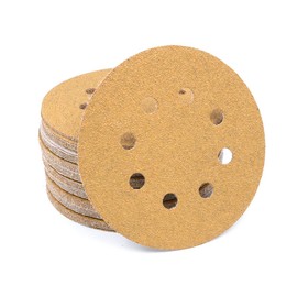 DollaTek 50PCS Yellow Sanding Discs Pads, 5-Inch, 8-Hole Loop Aluminium Oxide Sandpaper for Orbital Sanders - 320 Grit
