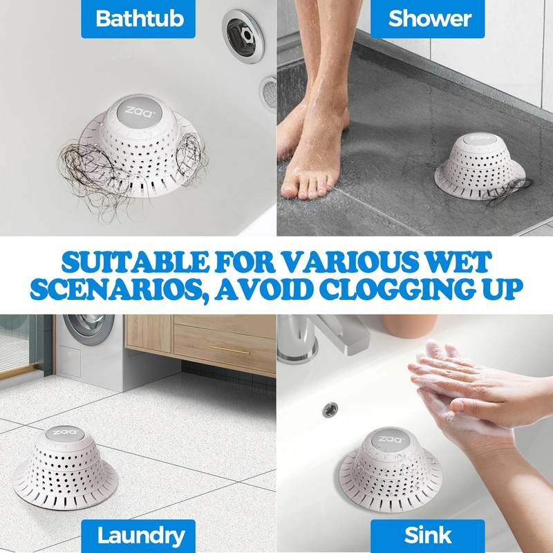 zaa Bathtub Drain Hair Catcher, Premium Silicone Collapsible 2 Pack