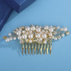 Octwine Vintage Simple Bridal Wedding Pearls Rhinestone Hair Comb Silver Gold Hair Comb Bridal Rhinestone Side Comb Crystal Hair Piece Wedding Party Prom Hair Accessories for Women (Gold)