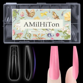 AMilHiTon Tapered Square Dual Nail Forms with Guiding Line(Slightly Curved) â€“ Reusable XL & XXL Polygel Molds for Nail Extensions, Salon & DIY Nail Art Supplies, 150PCS (15 Sizes)