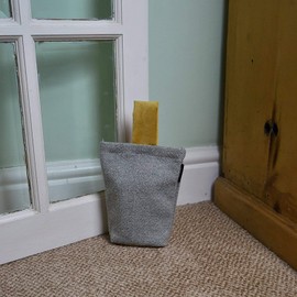 McAlister Textiles Herringbone Boutique Fabric Door Stop | Charcoal Grey + Ochre Velvet Handle Tweed Wool Textured Decorative Wedge