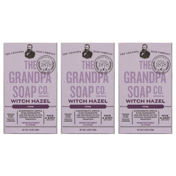 Grandpa's Witch Hazel Bar Soap Soft and Gentle 4.25 Ounce (3-pack)