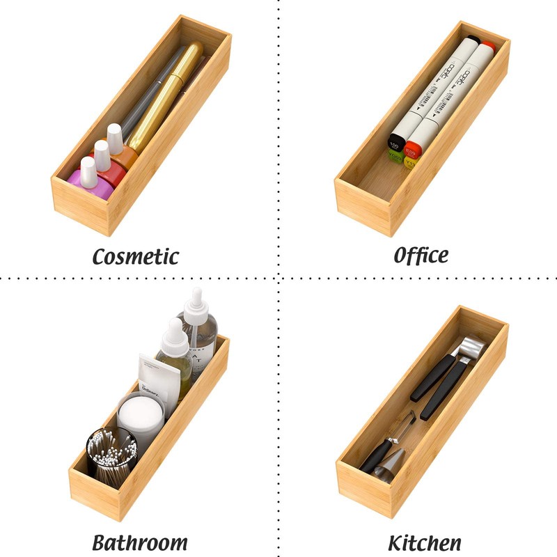 Bamboo Kitchen Drawer Organizer, Wooden Storage Box for Utensil Organizer