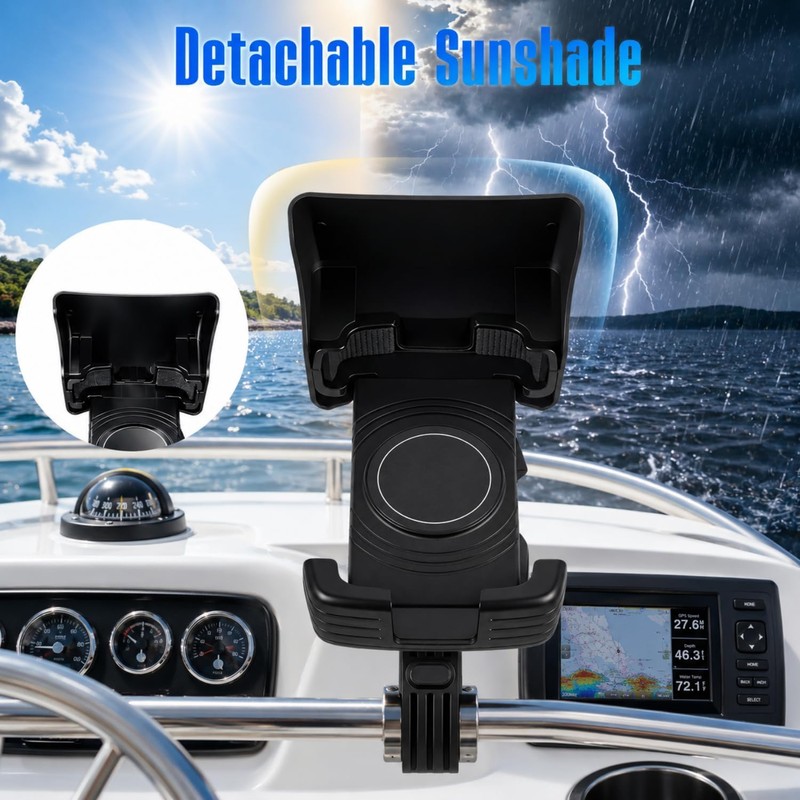 Tellegloww 1 Pack Boat Phone Holder, Crab Clamp, with Sunshade,