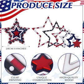 Yousoontic 6 Pcs 4th of July Wooden Star Signs Patriotic Table Decorations Indoor Vintage Red White and Blue Star Wood Blocks Tiered Tray Decor for Independence Day Shelf Centerpieces Farmhouse Home
