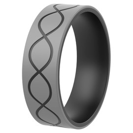 ThunderFit Silicone Wedding Ring Unisex, Laser Printed Design 9mm Wide 2mm Thick (Infinity 2 - Black-Grey - Size 13.5-14 (22.69mm))