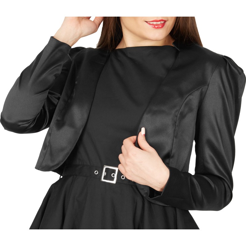 BlackButterfly Formal Satin Long Sleeve Bolero Shrug Jacket (Black, XL)