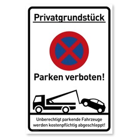 Privatparkplatz Sign Parking Prohibited (20 x 30 cm Plastic) – Vertical – Vehicles Are Towed for a Fee – Clear Sign for Parking Prohibition – Parking Signs Private Property