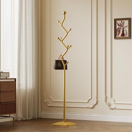 ZEYEXE Modern coat rack stand，heavy duty coat racks freestanding with Sturdy Square metal Base， coat tree with 8 Hooks for entryway,Living Room,Bedroom (gold)